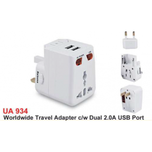 [Adapter] Worldwide Travel Adapter c/w Dual 2.0A USB Port - UA934